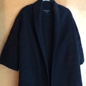 Delphine ribbed cotton open black cardigan sweater
